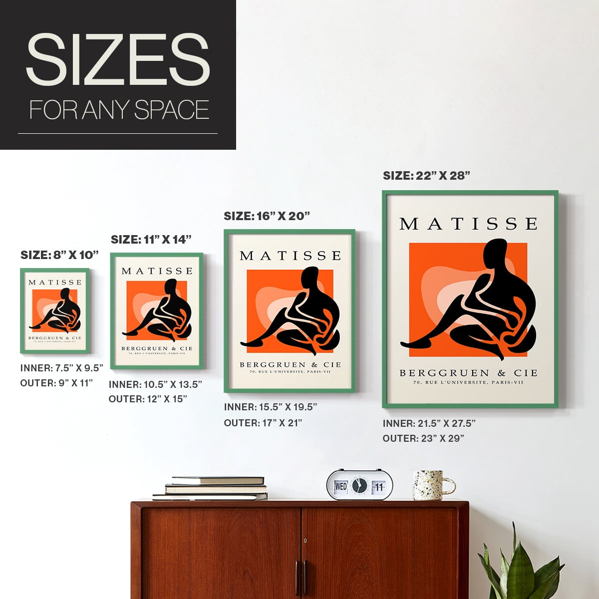 Matisse CCCXXV in Green Solid Wood 11 x 14 Framed Print