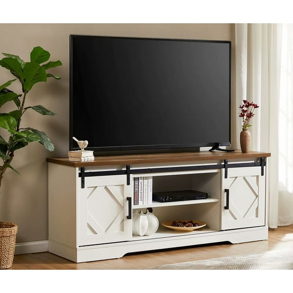 WAMPAT Farmhouse Sliding Barn Door TV Stand for 65" Flat Screen,59 Inch