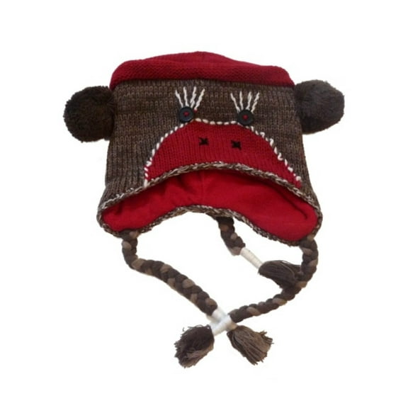 Womens Brown Knit Sock Monkey Peruvian Style Trapper Hat