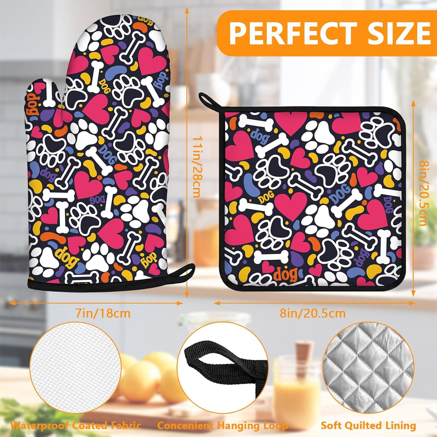 Sunflower Highland Cow Oven Mitts and Pot Holders Sets 4Pcs,Extra Long Oven Gloves Potholder for Kitchen Cooking Baking BBQ 100% Cotton Heat Resistant