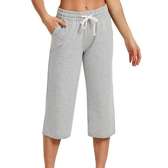 RPVATI Knit Capris by Athletic Drawstring Straight Loose Pants for Women Maternity with Pockets Solid Plus Size Wide Leg Pants Elastic Waist Casual Pants Women Light Gray S
