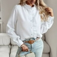 thumbnail image 5 of SWSMCLT Women's Button Up Top Textured Long Sleeve Blouse Ruched Work Dressy Blouses Soft Chiffon Ruffle High Neck Fall Spring 2024 Fashion Loose Fit White X-Large, 5 of 5