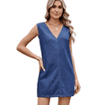 thumbnail image 2 of Women'S Summer Denim Mini Dress V Neck Sleeveless Casual Loose Jean Tank Dresses Dark Blue L, 2 of 7