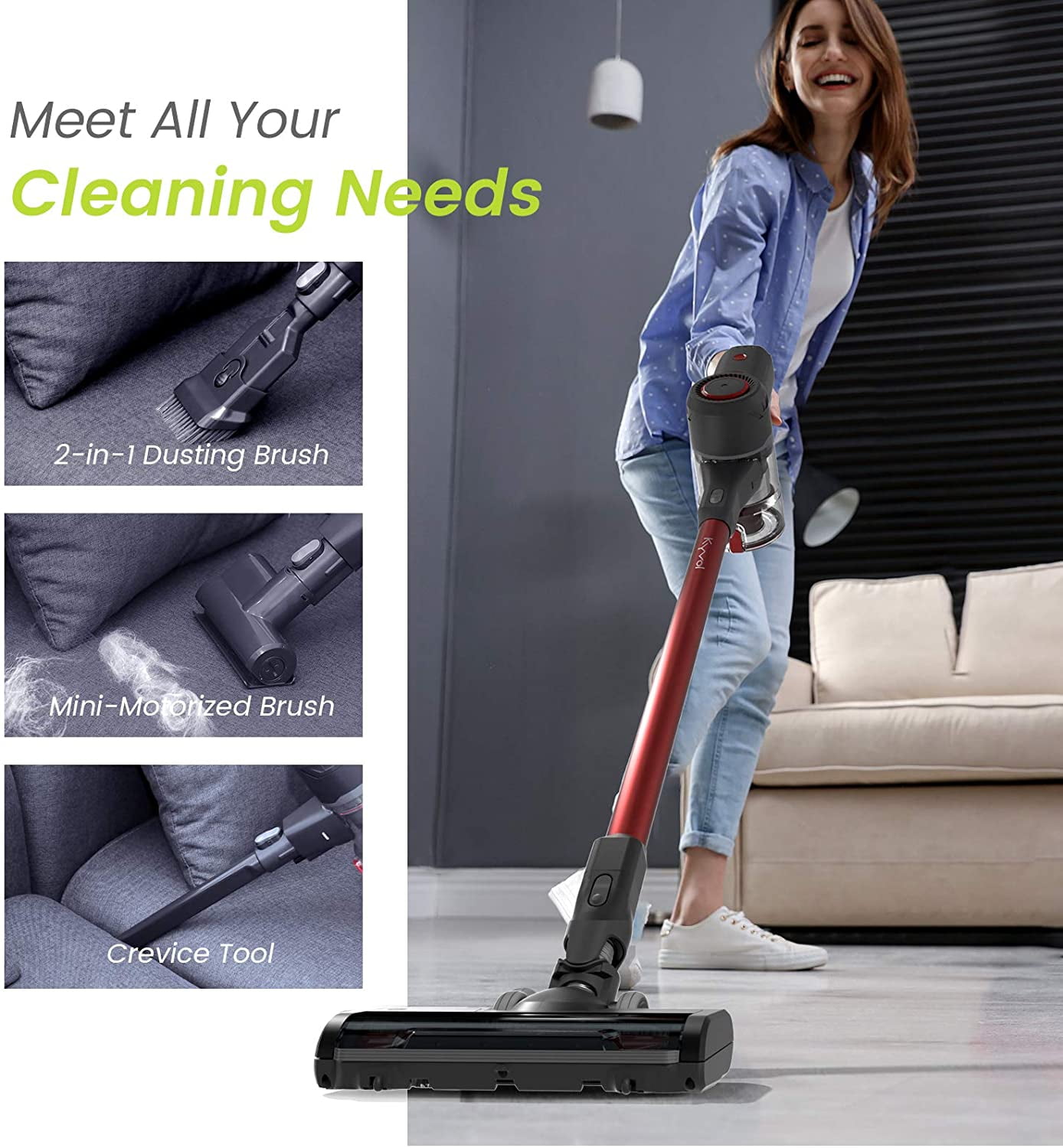 Lightweight 2 in 1 Cordless Stick Vacuum for Deep Clean Pet Hair Carpet Hard Floor 25Kpa Strong Suction Detachable Battery 40 mins Runtime Kyvol V20 Cordless Vacuum Cleaner Ultra-Quiet
