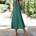 thumbnail image 2 of Horkkom Maxi Dresses for Women V Neck Short Sleeve Summer Dresses Casual Loose Solid Color Long Dresses M, 2 of 10