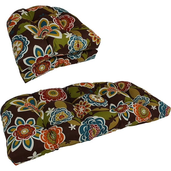 Blazing Needles Outdoor Rounded Back Settee Cushion Set, 3 Piece Assortment, Annie Chocolate 3 Count