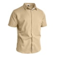 thumbnail image 4 of FRSASU Men's Linen Shirts Casual Short Sleeve Button Down Shirt Beach Vacation Cruise Summer Tops Khaki, 4 of 6