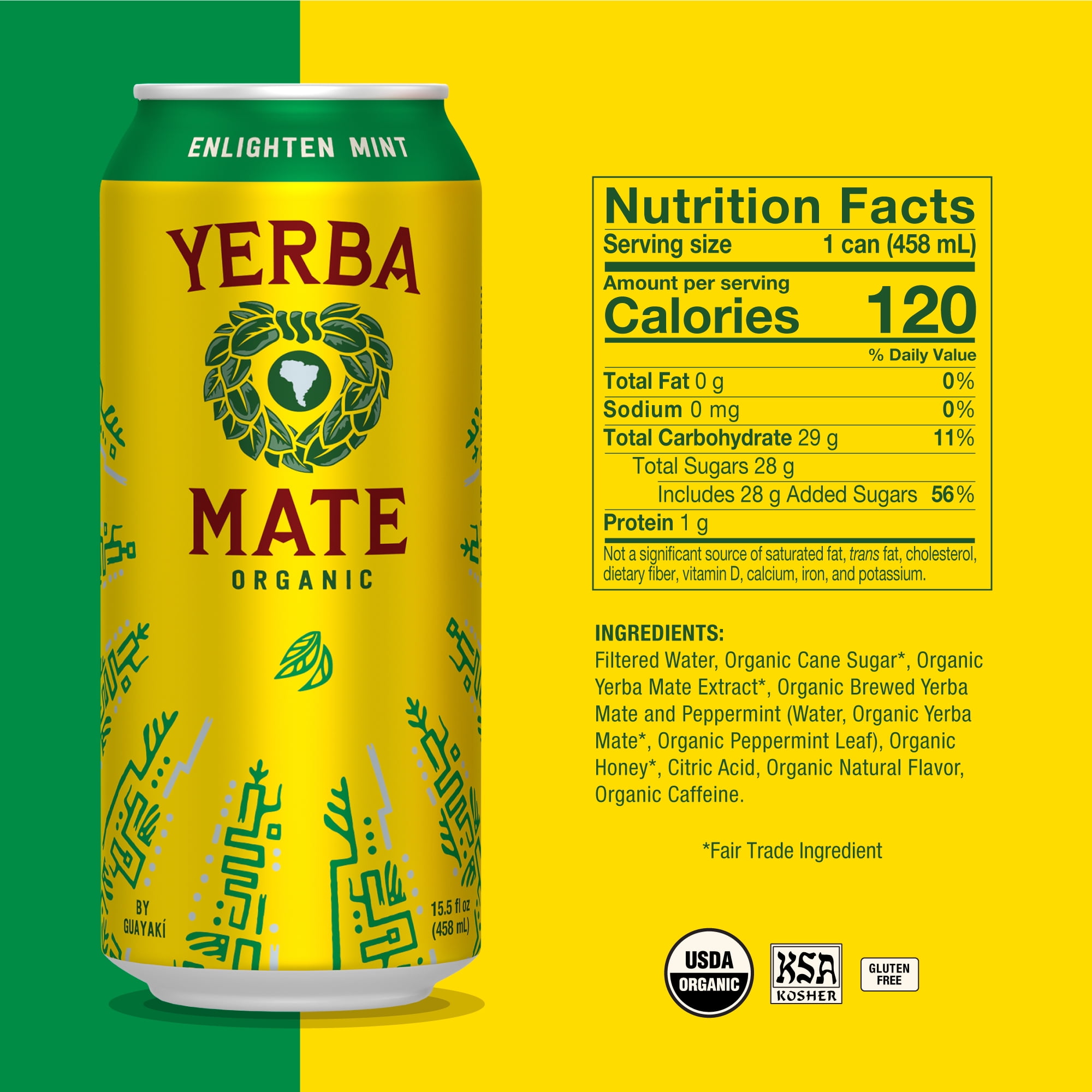 Guayakí Yerba Mate, Organic Energy Drink Alternative, Enlighten Mint, 150mg Natural Plant Based Caffeine, Better for You Energy & Focus, No Jitters or Crash, 15.5 Oz (Pack of 12)