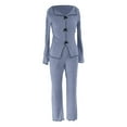 thumbnail image 6 of UJNDER Women's Sleepwear Set Long Sleeve Pajamas Winter Loungewear Cozy Home Outfit Casual Two Piece Outfit for Fall and Winter Pant Suits for Women Light Blue S, 6 of 6