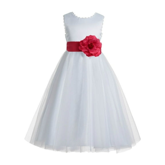 EkidsBridal V-Back Lace Edge White Flower Girl Dresses Silver Baptism Dress Birthday Girl Dress Ball Gown Communion Dresses 183T