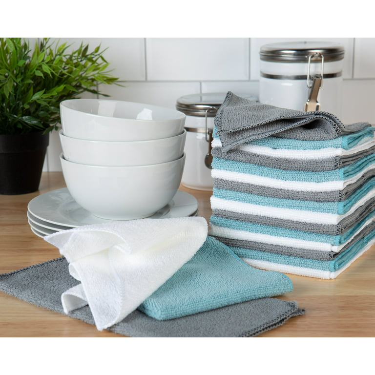  Natta Microfiber Kitchen Dish Cloths for Washing Dishes with  Poly Scour Side, Fast Dry no Odor wash Cloth with Scrubber Side, Dish Rags  with mesh Back. 12x12-4xTurquoise (Teal), 4xGray : Health