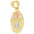 thumbnail image 3 of 14k Tricolor Gold, Sweet 15 Anos Quinceanera Oval Pendant Charm 14mm with 18" Dainty Neck Chain, 3 of 5