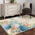 thumbnail image 3 of 3'x5' Rug for Living Room Bedroom, Beige Beach Coastal Washable Area Rugs Non-Slip Carpet Mats, Summer Nautical Coral Shell Botanical Indoor Low Pile Area Rug Runner for Kitchen, Mudroom, 3 of 8