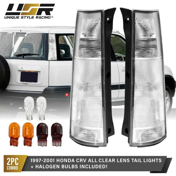 Clear Frosted Lens Tail Light with Bulbs Pair (L R) For 97-01 Honda CRV RD1 CR-V