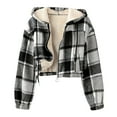 thumbnail image 2 of Gamivast Fleece Lined Flannel Jacket Women with Hood Short Plaid Zip up Drawstring Winter Sherpa Coats Warm Elastic Hem Long Sleeve Trendy Jackets with Pockets Cold Weather Clothes, 2 of 6