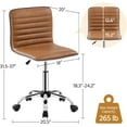 thumbnail image 2 of OWNEN Low Back PU Leather Ribbed Armless Office Chair, Ergonomic Swivel Computer Task Chair with Wheels for Office, Home,Retro Brown,Faux Leather, 2 of 9