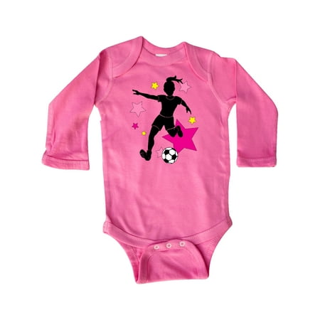 

Inktastic Girl Playing Soccer- Pink and Yellow Stars Gift Baby Girl Long Sleeve Bodysuit