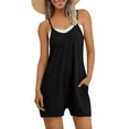 thumbnail image 5 of Htigea Clearance Women's Casual Rompers Summer Sleeveless Jumpsuits Loose Spaghetti Strap Shorts Overalls Trendy Outfits With Pockets Black,L, 5 of 8
