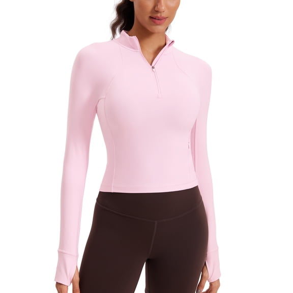 CRZ YOGA Women's Butterluxe Long Sleeve Workout Shirts Zip Sweatshirt Athletic Crop Tops Collared T-shirts