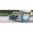 thumbnail image 3 of Grey Blue Farmhouse Outdoor Kitchen Island - Rolling Bar Cart with Stainless Steel Tabletop, 3 of 8