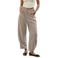 thumbnail image 2 of Siminsem Women Summer Crinkle Palazzo Pants High Waisted Wide Leg Linen Blend Trousers Loose Flowy Beach Vacation Outfits with Pockets Elastic Waist Drawstring Lounge Pant 2026, Khaki, 3XL, 2 of 4