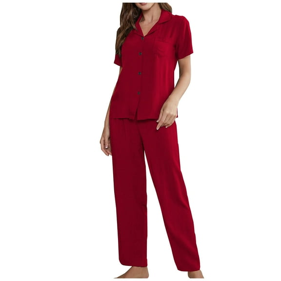 cfhntfmh Womens Built in Bra Pajamas Sets Casual Short Sleeve V Neck Nightshirts with Long Pants Pjs Sleepwear Lounge Set