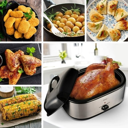 Roaster Oven Electric, Roaster Oven 18 Quart with Self-Basting Lid, Turkey Roaster Oven with Removable Pan and Rack, Adjustable Temperature control Powerful 1450W Stainless Steel Roaster Oven, Silver