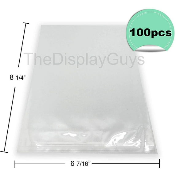 The Display Guys, 100 Pcs 6 7/16” x 8 1/4" Clear Self Adhesive Plastic Bags for 6x8 inches Picture Photo Framing Mats
