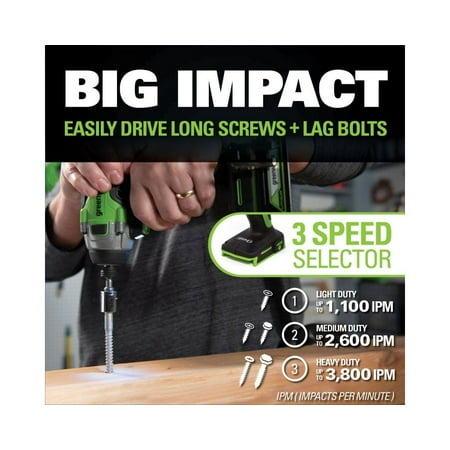 Greenworks - 24-Volt Cordless Brushless 1/4" Impact Driver (2 x 1.5Ah USB Batteries and Charger Included) - green