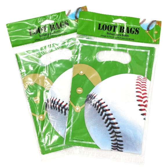 Baseball Sports Birthday Party Favor Treat Bags - 2 Packs of 8 - 16 Total Bags