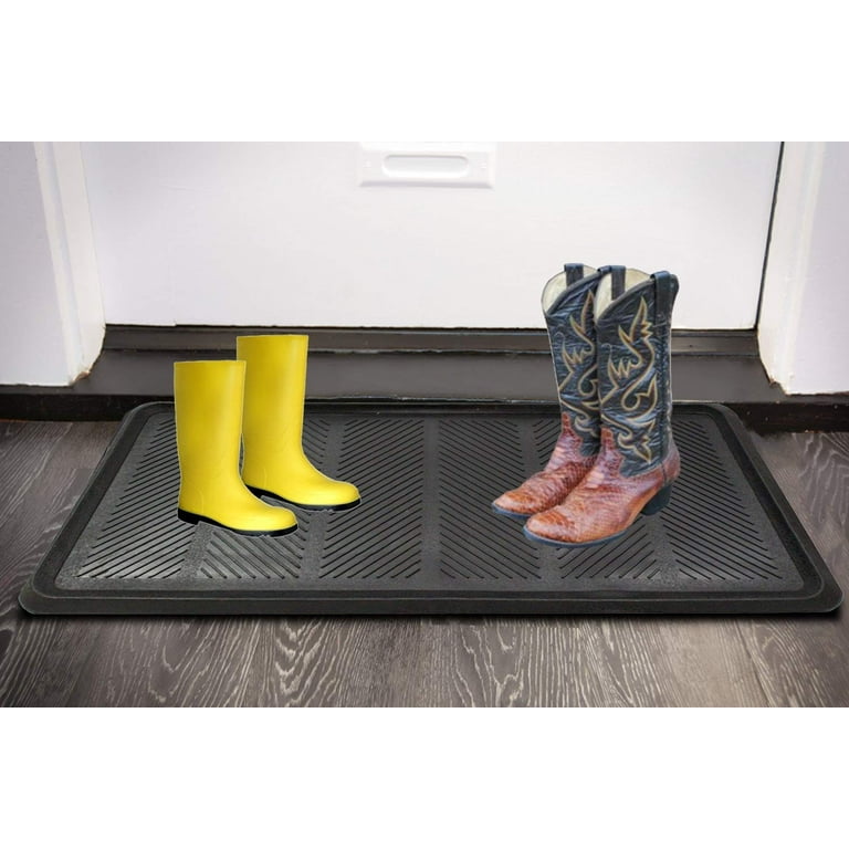 Art & Artifact Extra Large Rubber Boot Tray Wet Shoe Mat 32 inch x 16 inch, International Hello Goodbye