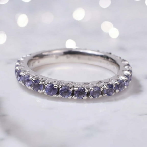 Tanzanite Round Full Eternity Band 925 Sterling Silver Stacking Matching Band For bridal Birthstone Promise Ring Unique Christmas Gift