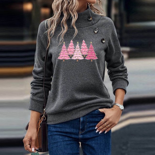 Chandail pour Femmes Jovatis Automne, Haut de Mode Coloré de Noël à Col Rond pour Femmes, Haut à Manches Longues Chandails