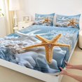 thumbnail image 5 of Manfei Starfish Coral Underwater Queen Sheet Sets for Kids Boys and Girls, Marine Coastal Print Bed Set 4-Piece, 1 Flat Sheet, 1 Fitted Sheet and 2 Pillowcases, 5 of 6