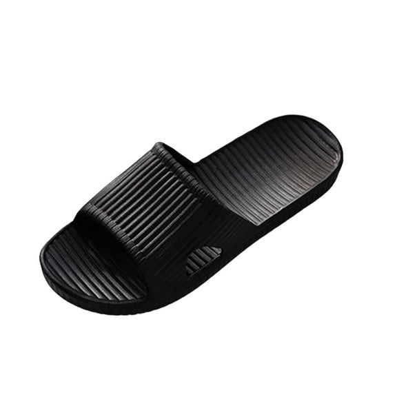 Non Slip Quick Dry Pool Shower Slides for Men Women, Lightweight Comfortable Rubber Bathroom Slippers Striped Indoor Outdoor Sandals Black,Size 6.5-7