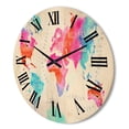 thumbnail image 3 of Designart 'World Map In Blue and Pink' Modern Wood Wall Clock, 3 of 5