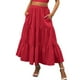 thumbnail image 1 of Falda midi larga Prolriy para mujer, estilo bohemio, plisada, con cintura elástica y bolsillos, estilo playero fluido de verano, talla XL, color rojo, 1 of 2