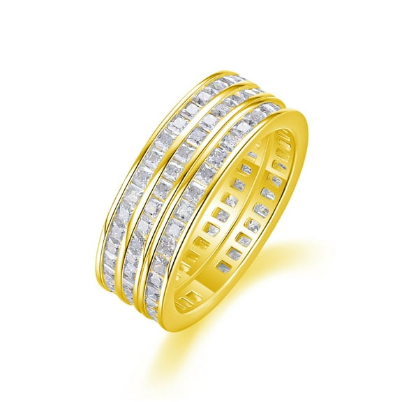 3 Row Princess Cut Moissanite Eternity Rings for Women D Color VVS1 Clarity S925 Silver Lab Created Diamond Wedding Bands Ideal Choice for Couple Parties Date Travel