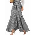 thumbnail image 3 of Women'S Casual Plaid Mermaid Maxi Skirt A Line Irregular Ruffle Hem Fishtail Long Skirt Black XXL, 3 of 5