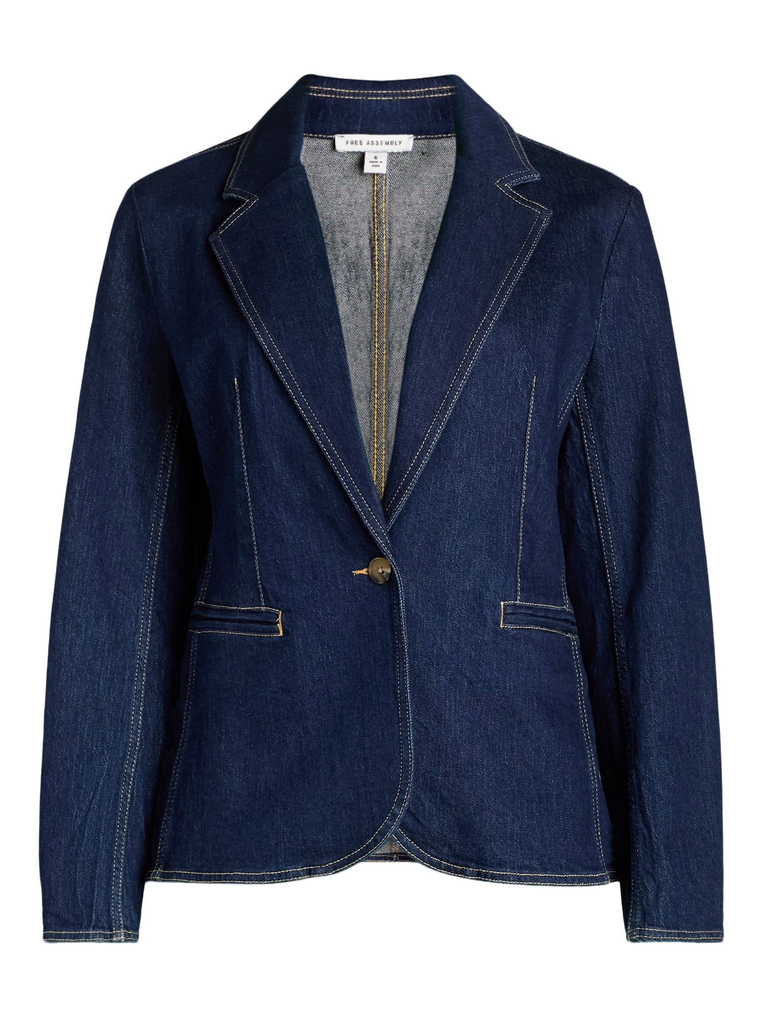Free Assembly Women's Single Breasted Denim Blazer, Sizes XS-XXL