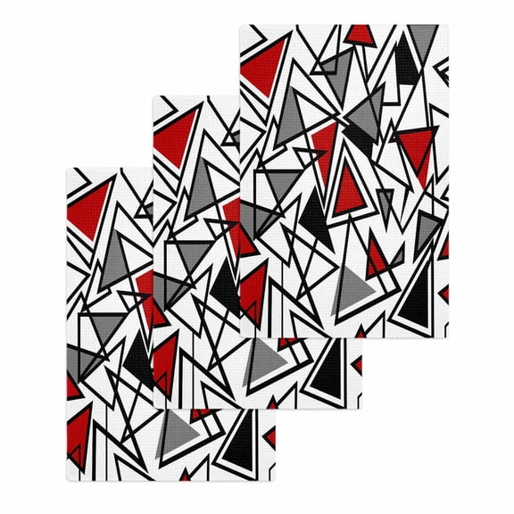 Red Black Geometric Kitchen Dish Towels for Drying Dishes Set of 3, Abstract Art Modern Line Waffle Weave Microfiber Hand Tea Bathroom Towels Quick Dry & Absorbent Towel 15.7x23.6