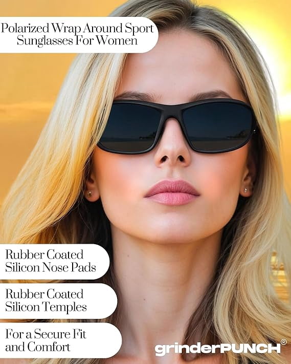 Grinderpunch Sport Polarized Sunglasses for Men & Women Baseball Running Cycling Fishing Golf Driving Shades Sun Glasses - Black