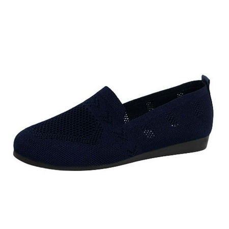 hopeusnice Clearance Women s Knit Slip On Loafers Comfortable Breathable Flat Shoes Lightweight Walking Sneakers Navy 38