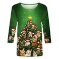thumbnail image 5 of VKOYWKM Christmas Shirt for Women 3/4 Length Sleeve Womens Tops Christmas Tree Graphic Tees Holiday Crew Neck Merry Xmas T-Shirts, 5 of 6