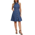 thumbnail image 2 of INSPIRE CHIC Vestido de Mujer de Mezclilla Ligero con Cuello Halter y Botones, Vestido A-Line Azul M, 2 of 6