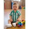 thumbnail image 6 of BemeyourBBs Newborn Baby Baby Football Outfit Infant Baby Boys Summer Fall Clothes Football Romper 0 3 6 12 18 Months Striped Soccer Print Short Sleeve Half Button-up Collared Jumpsuit Playsuit, 6 of 9