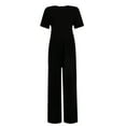 thumbnail image 4 of TrendVibe365 Jumpsuits for Women Dressy Party Black Ribbed Pants Solid Elastic Empire Waist Loose Fit Palazzo Trendy Overalls Long Short Sleeve Rompers Clothes People Dupe, 4 of 7