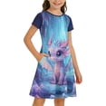 thumbnail image 5 of BOOMNY Girls Dress Short Sleeve Summer Midi Dresses for Girl Cartoon Dragon Graphic Lightweight Loose Fit Casual Beach Sundress, 5 of 5