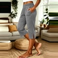 thumbnail image 2 of Women's Capri Pants Summer Loose Fit Slit Hem Yoga Pants Comfy Workout Cropprd Pants with Pockets Gray XL(XL), 2 of 7