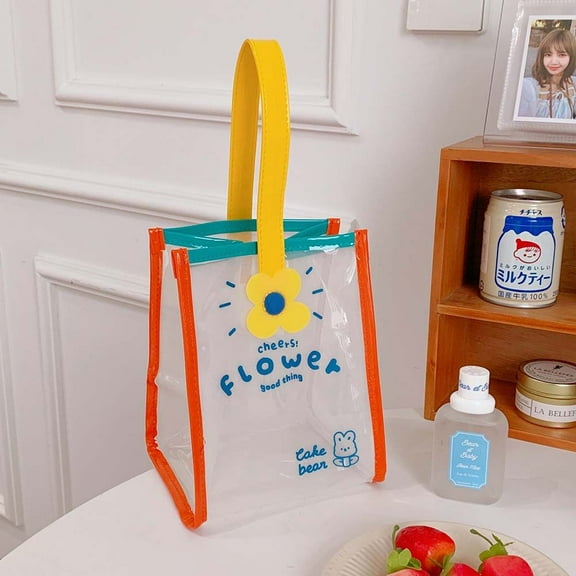 Mobile Phone Bag Simple Lunch Box Transparent Bag Gift Bag Cartoon Beach Bag Flowers Lunch Bag Picnic Tote PVC Tote Bag Women Handbags TRANSPARENT